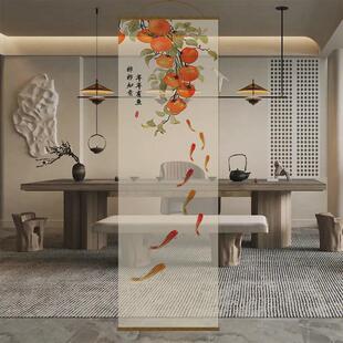 半透玄关金鱼莲花双面透景屏风纱中式山水卷帘隔断帘挂帘水墨纱帘