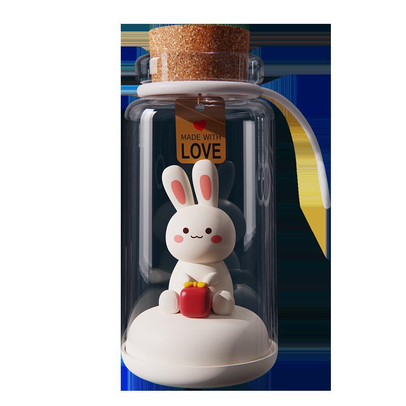 创意萌兔漂流瓶拍拍小夜灯LED三档可调充电小夜灯节日氛围灯礼品