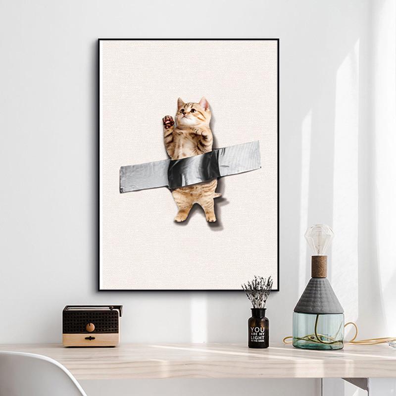 北欧客厅猫咪装饰画趣味宠物蓝猫玄关画可爱动物餐厅墙面挂画宠物图片