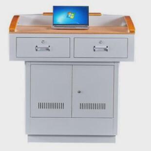 多媒体讲台学校多功能教室电脑桌钢制培训桌教师讲台翻转电脑桌