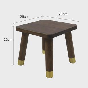 中式黑胡桃实木小木凳儿童家用小板凳客厅铜脚小方凳便捷小圆凳