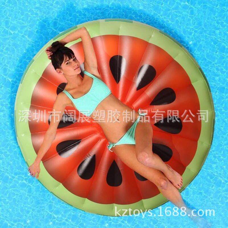 现货pvc水上成人充气西瓜浮浮果排水排浮圈游泳圈柠檬浮床