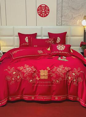 tuf4新结婚大红色刺绣婚庆四件套房喜被套六八十件套床上