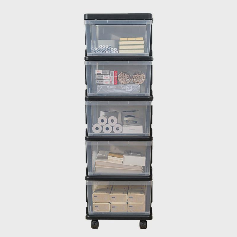 多层抽屉式收纳柜可拆卸塑料透明可视带滑轮收纳盒抽屉柜收纳组装