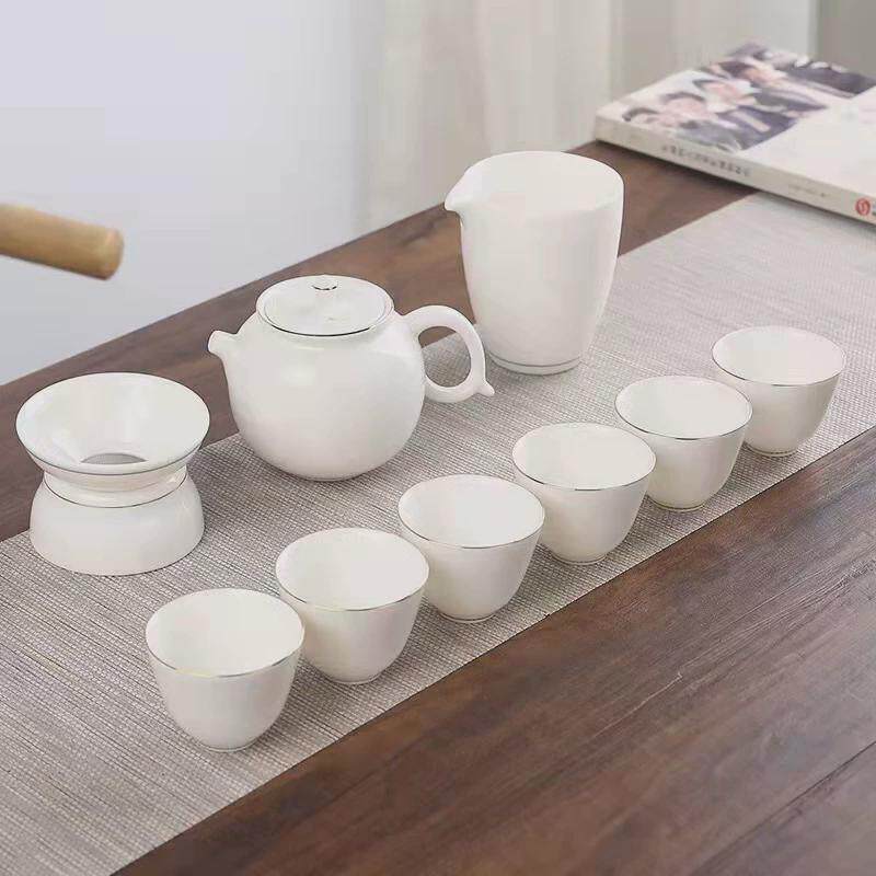 茶具功夫茶具陶瓷盖碗茶杯白瓷泡茶壶羊脂玉年会礼品套装logo印制