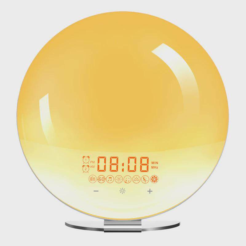 电子闹钟圆形日出唤醒灯创意模拟日落白噪音催眠七彩氛围床头灯