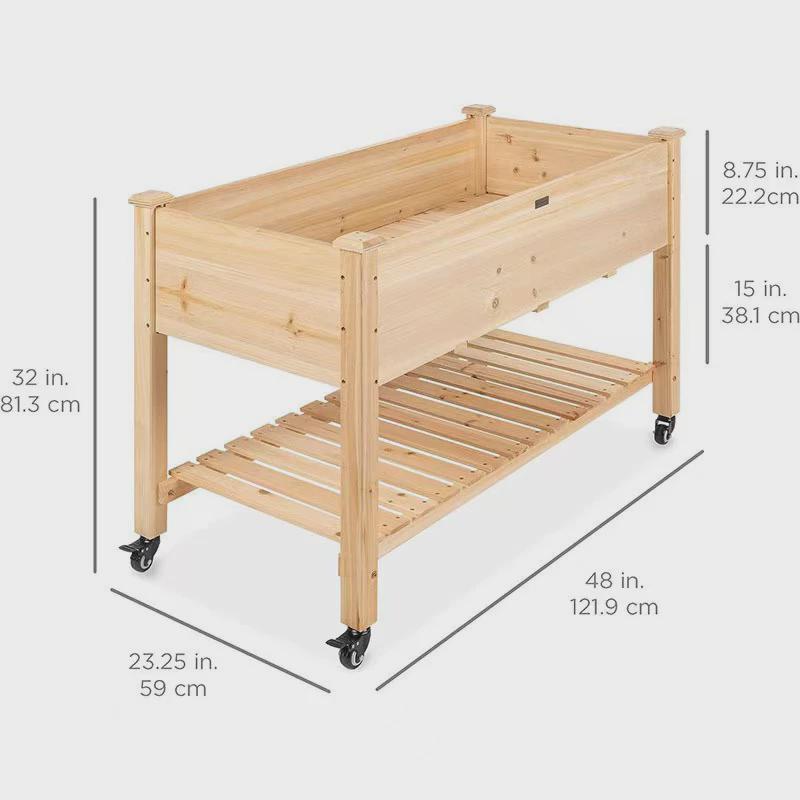 滚轮可移动带竹木的花床落地双层超大花架子花园用品庭院花盆架子
