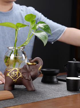 花瓶插紫砂陶瓷摆件干花花器客厅餐桌家居装饰品绿色绿萝水培