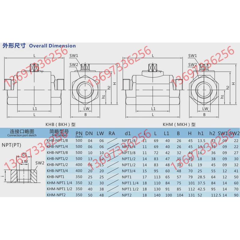 BOLEV博尔法高压球阀KHB-NPT1/4 3/8 1/2 VH2V PN500bar DN13 BKH