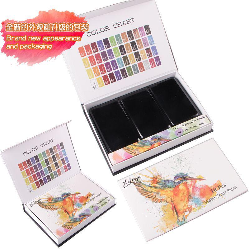 习绘画套装48色固体水彩套装珠光水彩颜料黑铁盒初学者勒供货