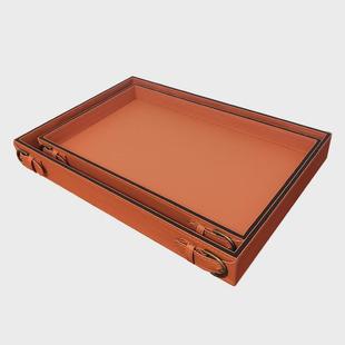 皮质装 新中式 饰托盘轻奢样板间茶盘长方形桌面家用客厅收纳盘