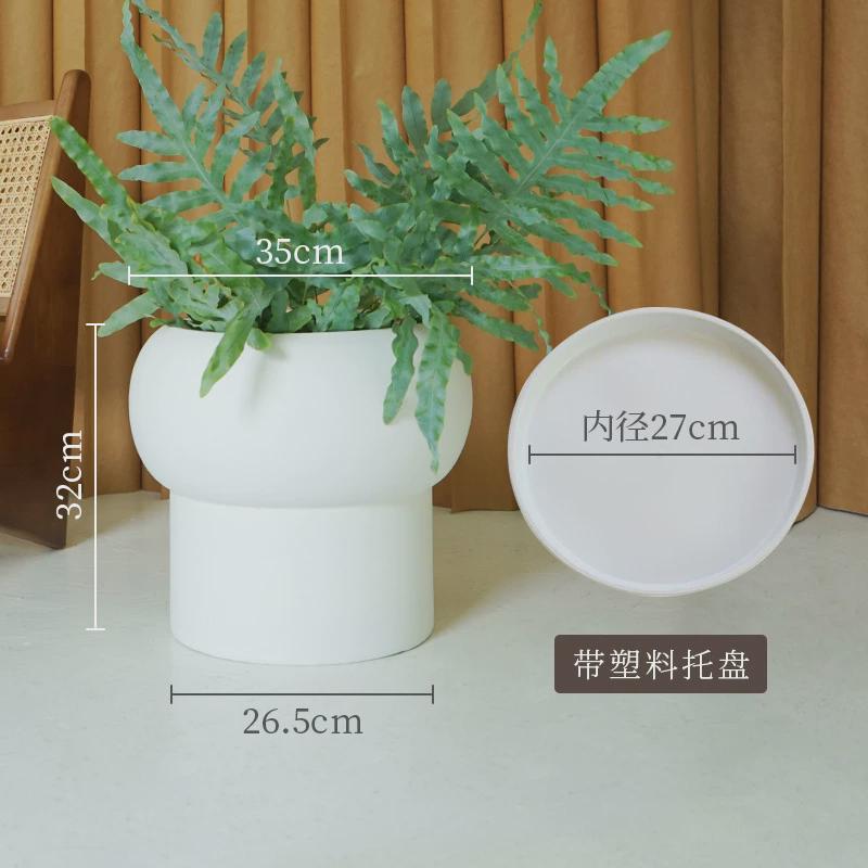 北欧ins风胖墩墩落地盆水泥透气白色盆大口径黑色套家居装饰花盆