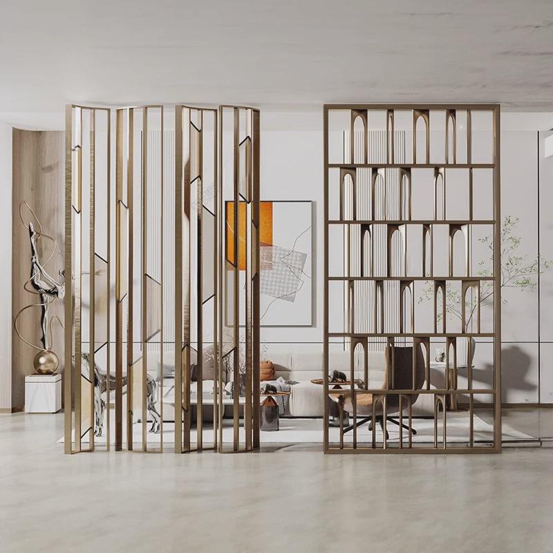 厂家工程玻璃屏风隔断简约现代镂空雕花浮雕格栅酒店售楼部不锈钢