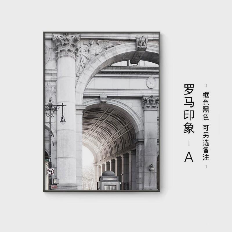 罗马画建筑工业风装饰画现代简约客厅空间挂画黑白灰玄关过道风格图片
