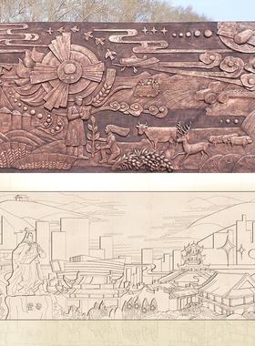 大型仿铜玻璃钢浮雕户外雕塑浮雕室外景区广场校园文化背景墙浮雕