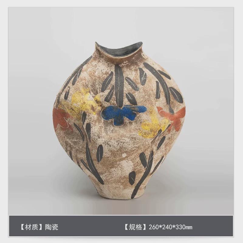 中古风手绘梦马陶瓷花瓶家居样板间青花插花器玄关餐桌装饰品摆件