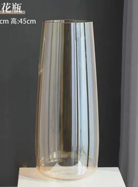 简约特大号直筒玻璃花瓶高级感竹马富贵醉木水培落地摆件客厅插花