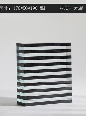 现代简约欧式轻奢创意水晶条纹方块摆件饰品售楼处软装样板房摆设