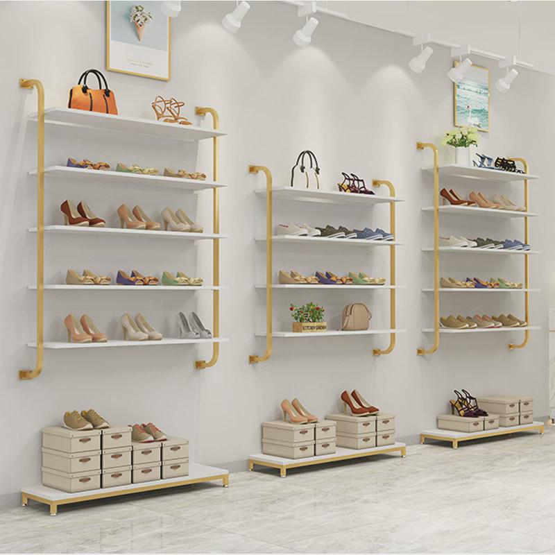 鞋架展示架店铺多层创意鞋店陈列架服装店上墙壁挂式金色包包货架