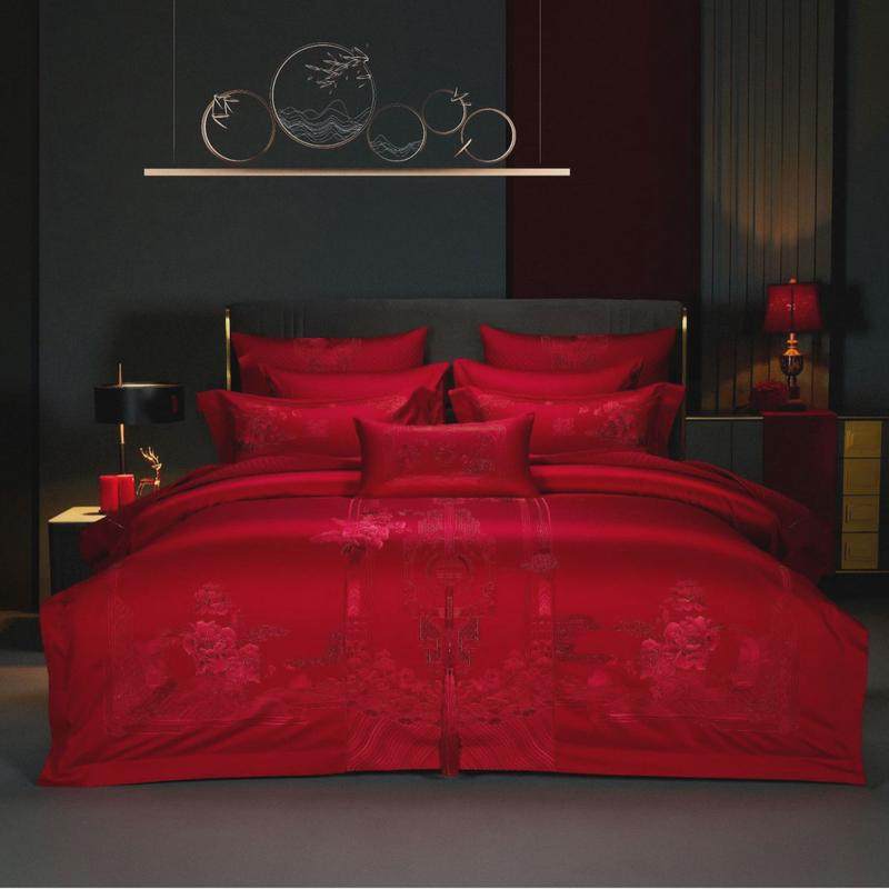 婚庆家纺红色四件套花卉长绒棉刺绣结婚床上用品婚房布置陪嫁中式,床上用品,婚庆床品套件,淘宝优惠券,粉丝福利购,淘宝优惠卷