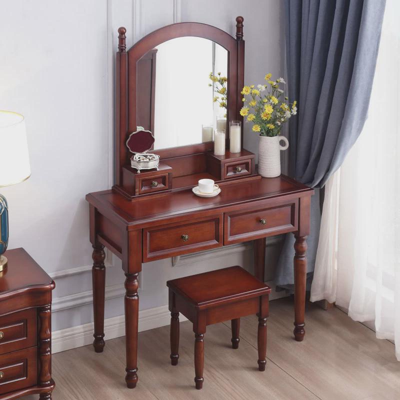 实木梳妆台卧室收纳柜一体化妆桌化妆台现代简约小户型美式梳妆台