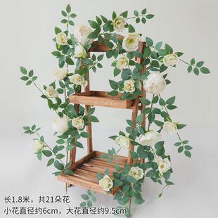 缠绕藤条玫瑰花暖气客厅塑料藤蔓真空调藤假花装饰管道遮挡高档