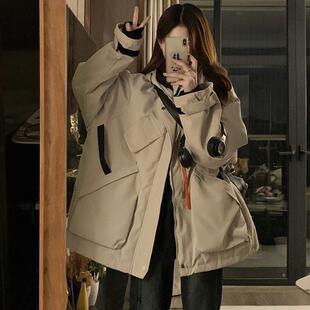 厚款 重工国潮流机能风连帽冲锋衣男女冬宽松复古高街棉衣外套 爆款