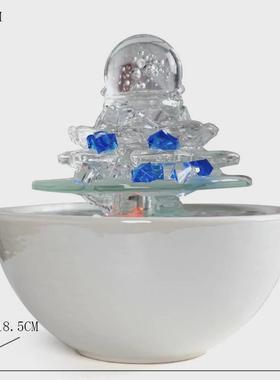 现代简约铁艺流水摆件循环水办公室水景桌面创意轻奢玻璃家居装饰