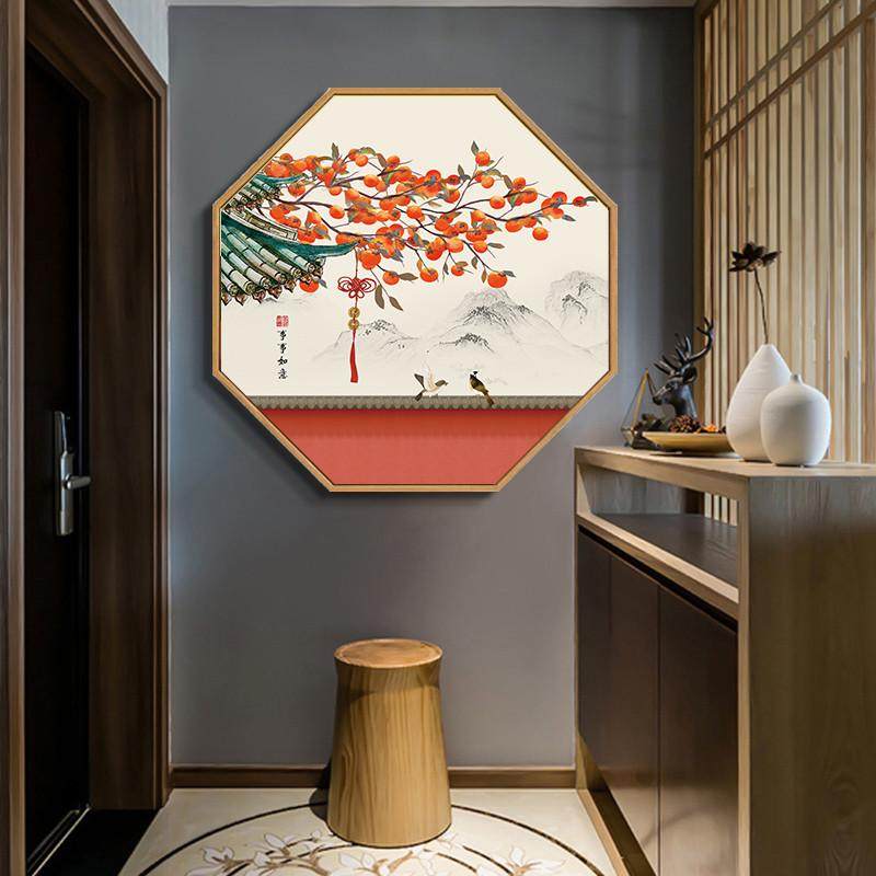 新中式挂画客厅装饰画八边形玄关走廊茶室餐厅包间寓意好背景墙画