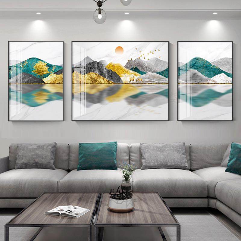 新中式客厅装饰画现代简约瓷晶沙发背景墙挂画三联画轻奢山水壁画,家居饰品,现代装饰画,淘宝优惠券,粉丝福利购,淘宝优惠卷