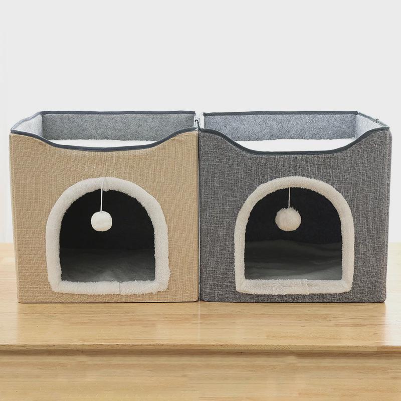 工厂供货双层可折叠猫窝猫抓板一体封闭式四季可用猫咪房子猫别墅