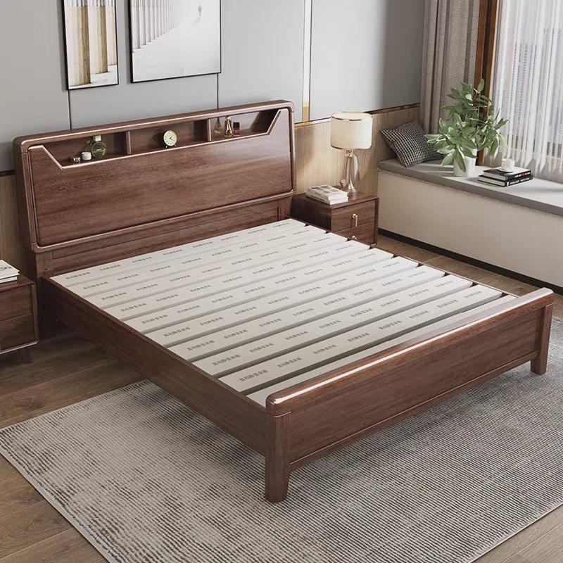 胡桃木中式实木床1.8米双人1.5米单人简约卧室2.2米储物家用大床