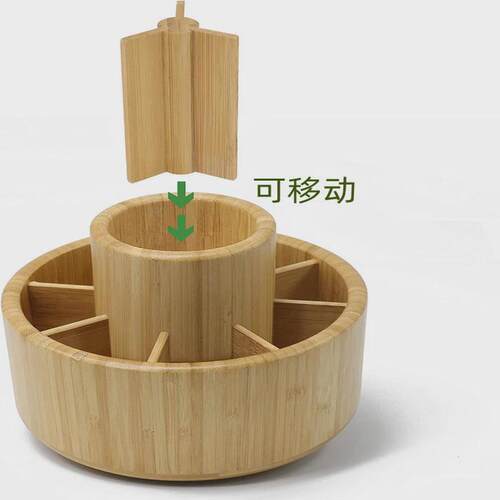 竹制笔筒圆形旋转艺术马克笔桌面存储用品多功能旋转笔筒