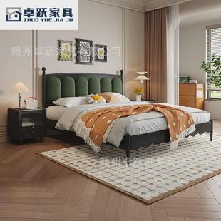 美式 轻奢主卧婚床 实木床黑色复古风软包现代简约双人1.8米法式