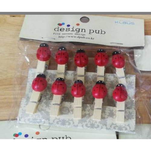 新款礼物赠品便签迷你可爱瓢虫装饰悬挂相框照片墙小木夹子带麻绳