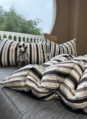 58c1ins黑色条纹爱心床上1.5m1.8米床单四件套被套公寓少