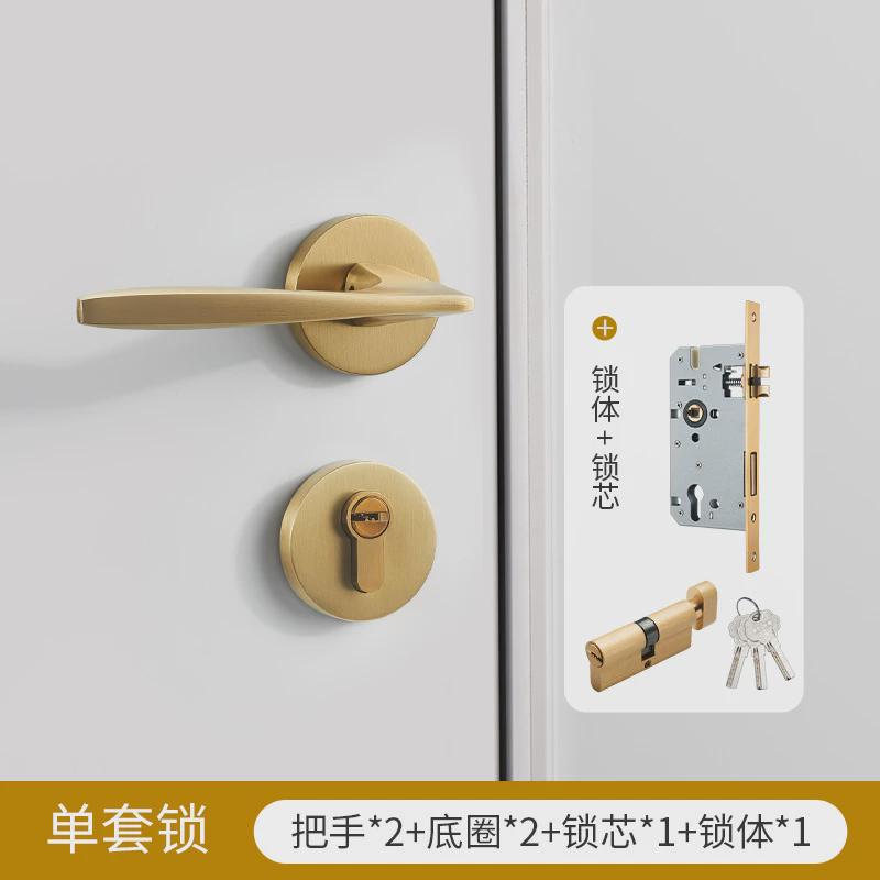 黄现代简约铜门锁室内卧室房门分体锁古铜色通用型家用木门铜锁具