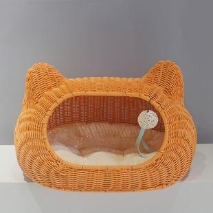 通用 可水洗藤编猫窝猫笼狗窝宠物用品手工编织半封闭猫窝四季