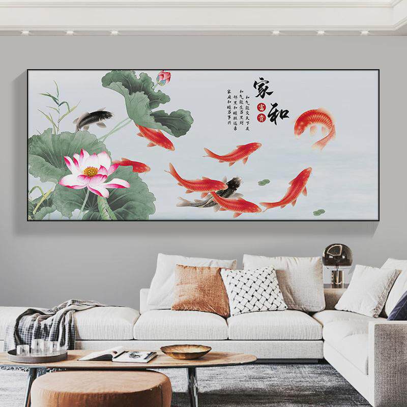 山水画客厅沙发背景墙壁挂画流水生财大幅新中式办公室风景装饰画