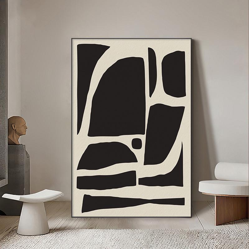 黑白客厅装饰画几何极简风沙发背景墙落地挂画抽象感艺术壁画定制图片