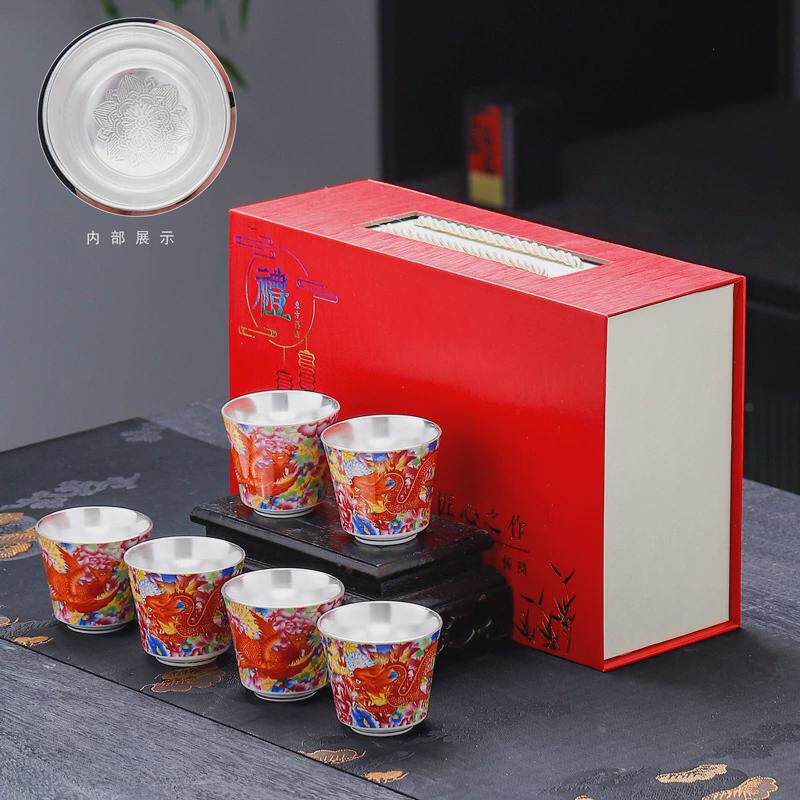 主人杯陶瓷杯珐琅彩鎏银茶杯套装茶碗茶盏大号精品品茗杯单杯礼品