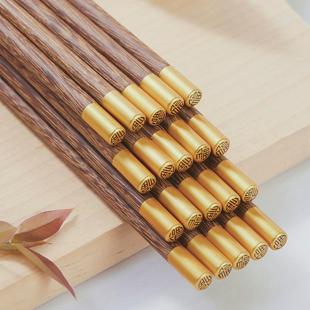 鸡翅木筷子家用无漆无蜡家庭新款 中国风高颜值实木筷子套装 儿新品