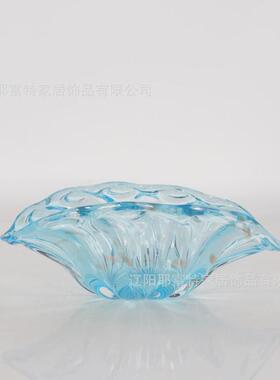 玻璃高级花瓶客厅摆件透明天蓝插花水培花器器皿餐桌装饰碗现代风