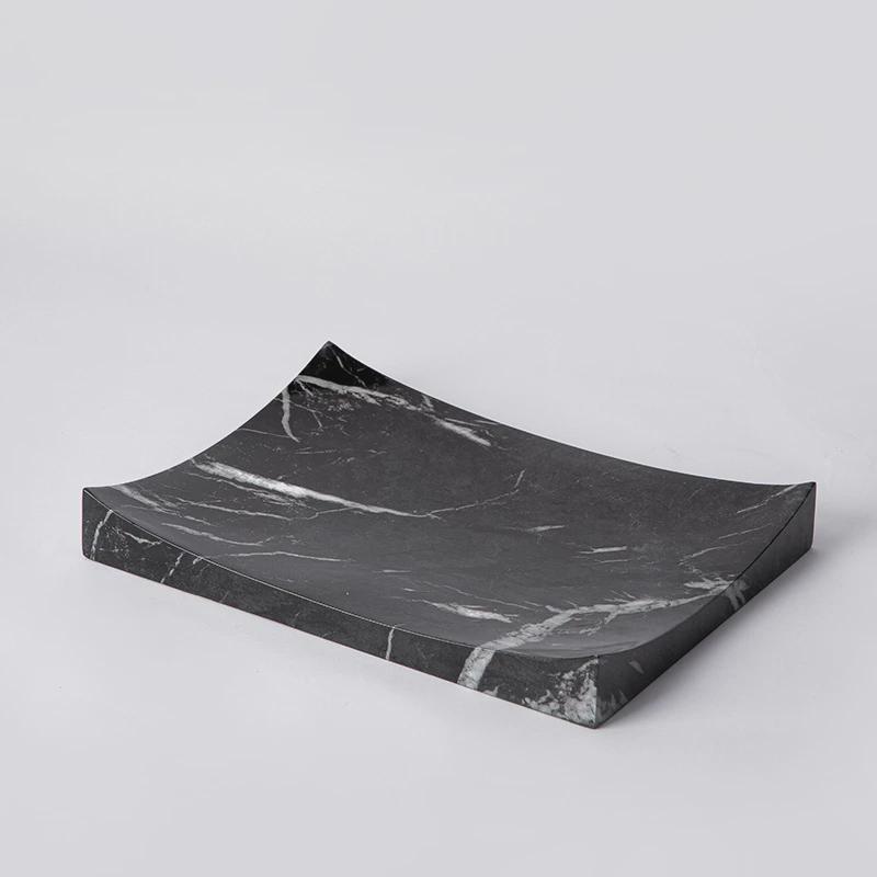 大千理新大石纹创意果盘托盘现代树脂工艺品边柜组合糕点盘配饰