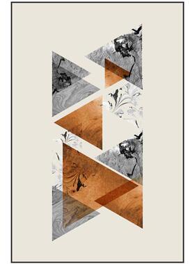 现代轻奢客厅餐厅几何橙色三角形玄关装饰画背景墙壁走廊尽头挂画