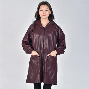 tuf4pu大人防水罩衣皮工作服防油防污男女围裙家用厨房加绒罩衣长