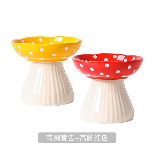 高脚碗猫碗陶瓷耐高温吃饭喝水两不误打翻不易稳固底部密封设计