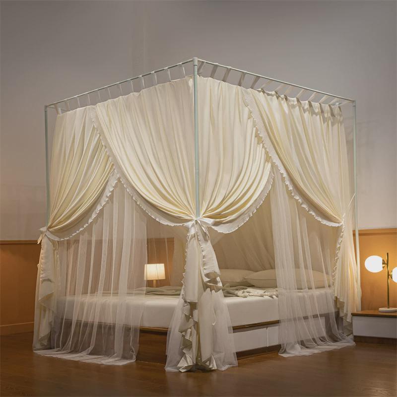 卧室蚊帐家用宫廷双层2023新款落地床帘一体式床幔遮光布帘子