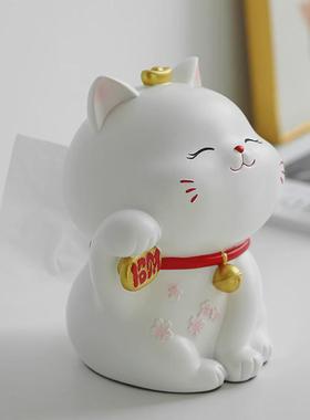 招财猫餐巾纸巾盒客厅茶几轻奢抽纸盒简约可爱设计感家居装饰摆件
