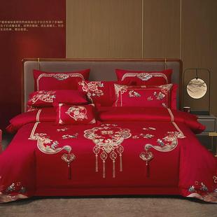 btv4140s支婚庆新婚大红色刺绣床上用品结婚四件套六十件套喜